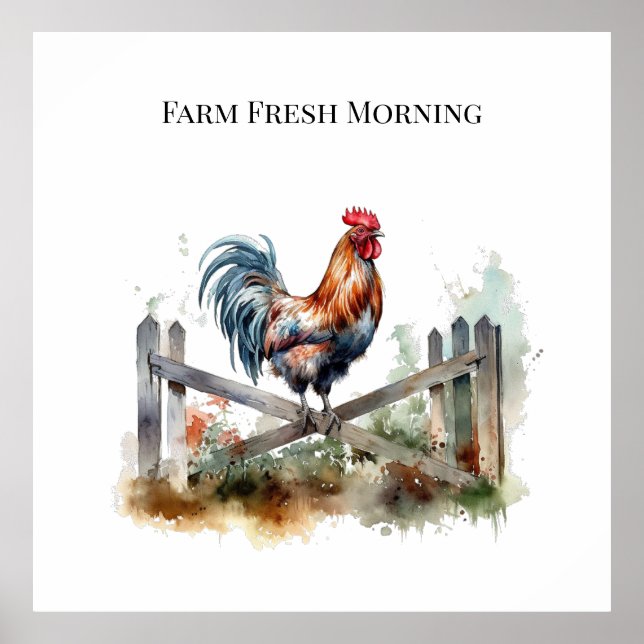 Morning Glory: Eatercolor Rooster, custom Poster (Vorne)