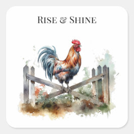 Morning Glory: Eatercolor Rooster, custom Quadratischer Aufkleber