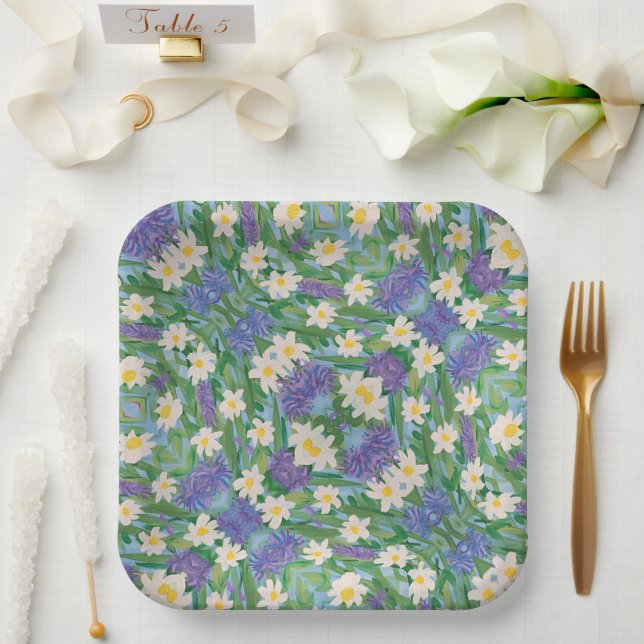 Morning Glory floral, 9" Square Paper Plate Pappteller (Hochzeit)