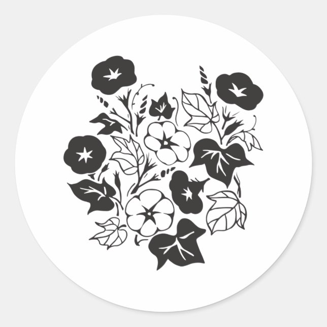 Morning Glory Flower Garden BW I Runder Aufkleber (Vorderseite)