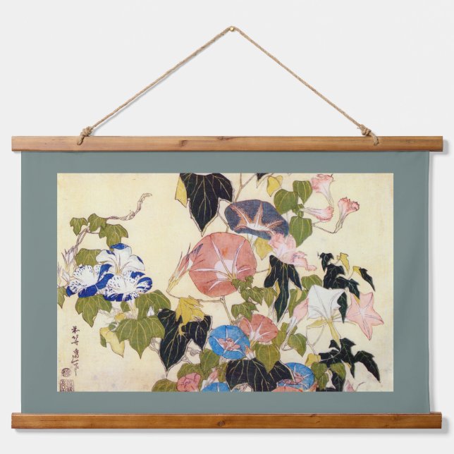 Morning Glory, Hokusai, Ukiyo-e Wandteppich Mit Holzrahmen (Vorne)