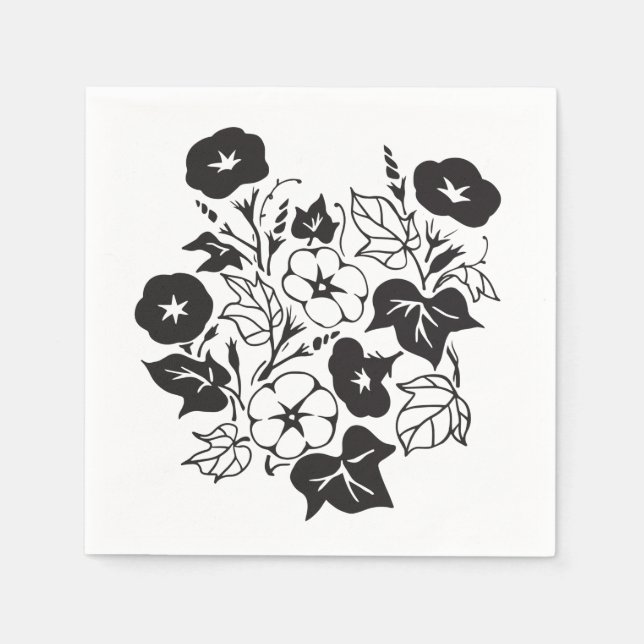 Morning Glory Illustration BW I Serviette (Vorderseite)