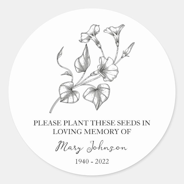 Morning Glory Memorial Beerdigung Seed Packet Runder Aufkleber (Vorderseite)
