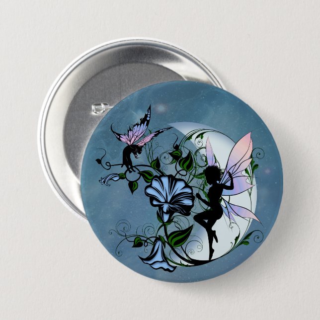 Morning Glory Shadow Fairy und kosmische Katze Button (Vorne & Hinten)