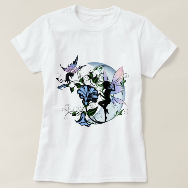 Morning Glory Shadow Fairy und kosmische Katze T-Shirt (Design vorne)