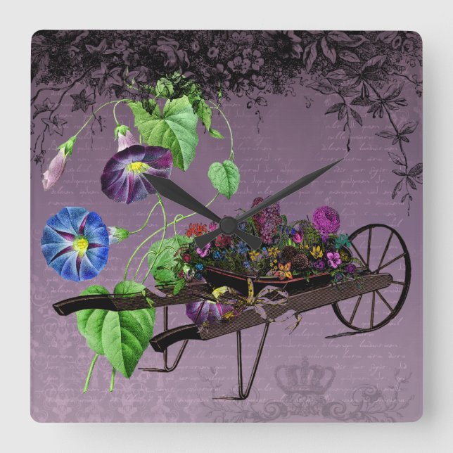 Morning Glory Summer Wall Clock Quadratische Wanduhr (Vorderseite)