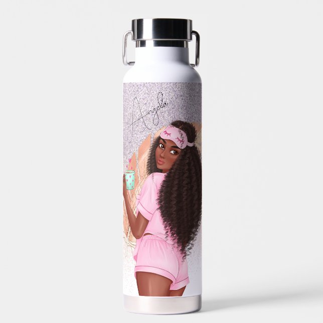 Morning Imitats Glitzer Girl Black Curl Trinkflasche (Vorne)