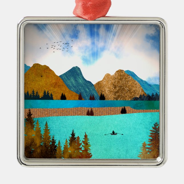 Morning Lake Rower Ornament Aus Metall (Vorne)