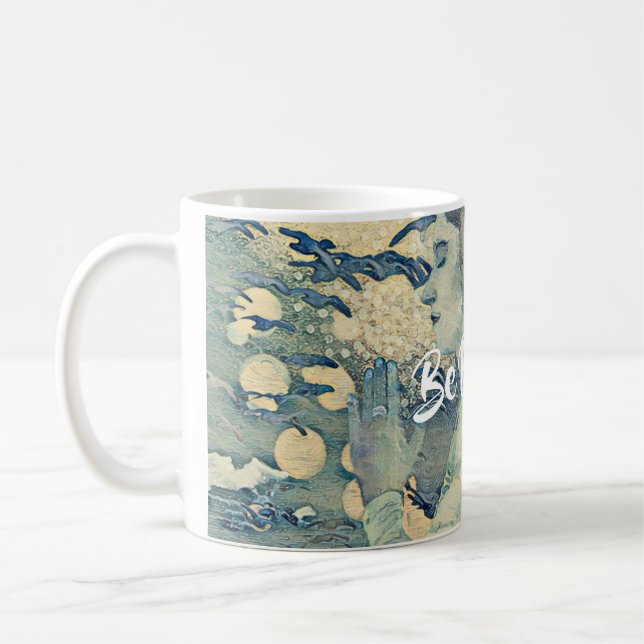 Morning Meditation spirituelles Gebet Frau Blue Kaffeetasse (Links)