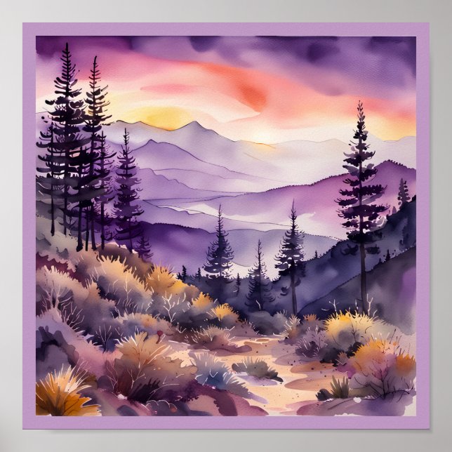 Morning nebel Smokey Mountains Watercolor Square Poster (Vorne)
