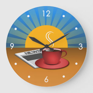 Morning News Coffee Cup Cafe Large Round Clock Große Wanduhr