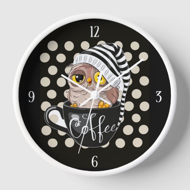 Morning Owl Black Tan Polka Dots Uhr (Vorderseite)