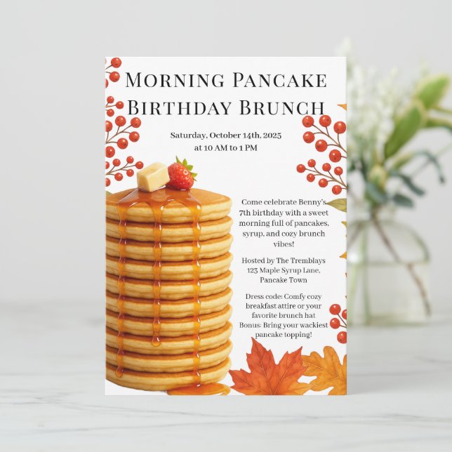 Morning Pancake Birthday Brunch | Cosy Weekend Einladung (Stehend Vorderseite)