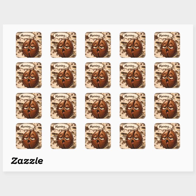 Morning, sleepy coffee bean funny relatable square quadratischer aufkleber (Blatt)