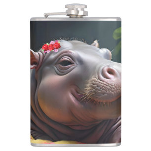 "Morning Snuggles: Baby Hippo Wecke in Basket, Flachmann