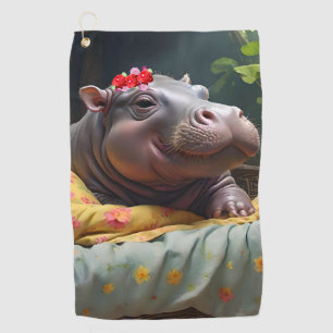"Morning Snuggles: Baby Hippo Wecke in Basket, Golfhandtuch