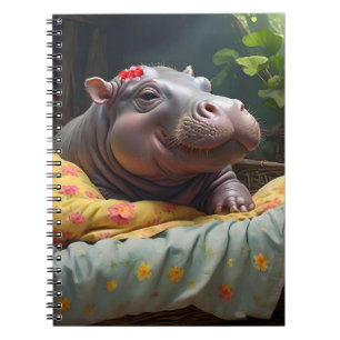 "Morning Snuggles: Baby Hippo Wecke in Basket, Notizblock