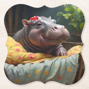 "Morning Snuggles: Baby Hippo Wecke in Basket, Untersetzer