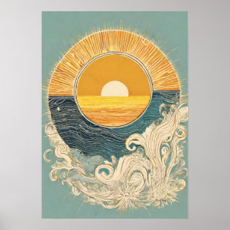 Morning Sunlight Sun Illustration Wall Art Poster