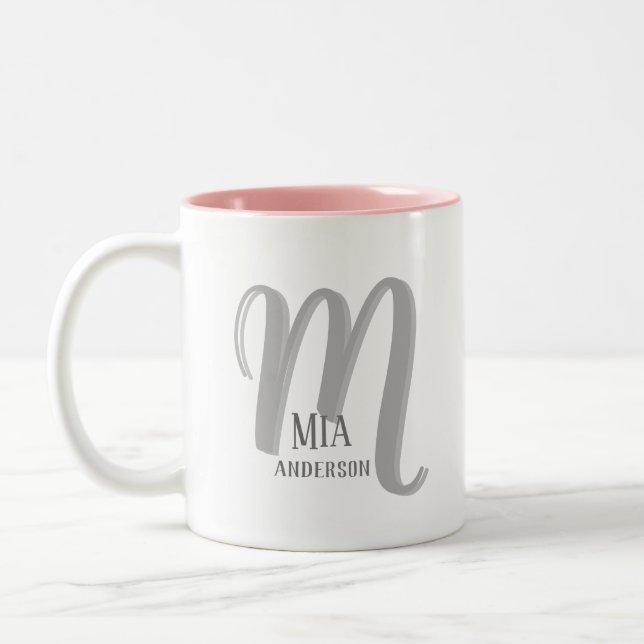 Morning Vibe Personalisiert Monogram Zweifarbige Tasse (Links)