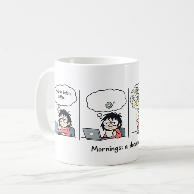 Mornings: Ein Dokumentarfilm | Lustiger Kaffee-Com Kaffeetasse (Vorderseite Links)