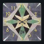 Moroccan Art Deco Batik Monogrammed Quadratische Wanduhr<br><div class="desc">This wall clock features a subtle, sophisticated design inspired by an ancient Moroccan Tile, Batik fabric dye techniques, Art Deco typography & a trending color palette of rose gray, oyster, meadow green & custard yellow. Personalize w/up to 2 character monogram.</div>