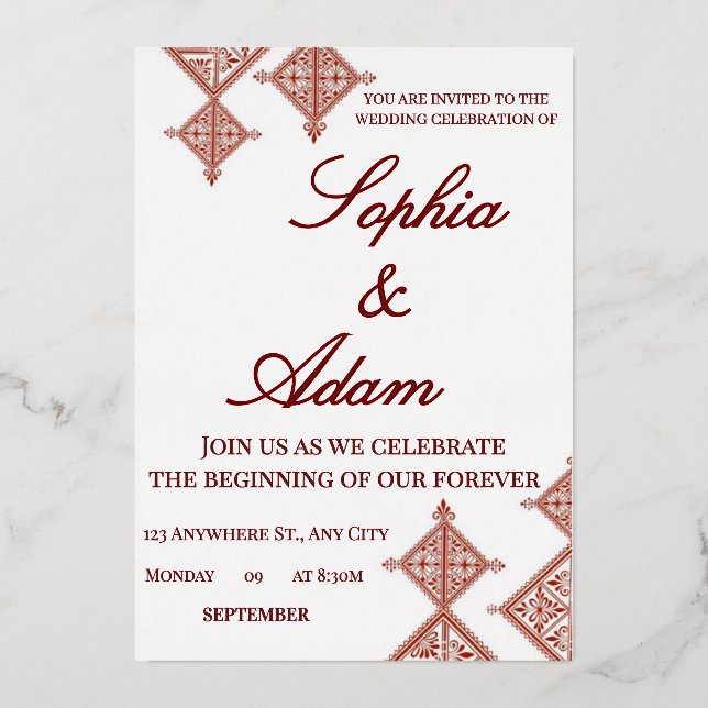 Moroccan Berber Pattern Wedding Invitation (Recto)