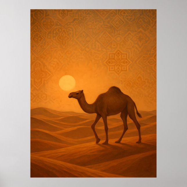 Moroccan Desert Camel Sunset Poster (Vorne)