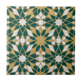 Moroccan Islamic Teal Gold Geometric Seamless Patt Fliese
