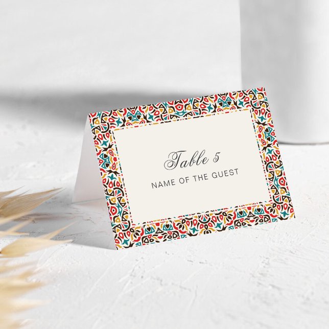 Moroccan Lattice Geo Mandala Wedding Place Card Tischnummer (Von Creator hochgeladen)