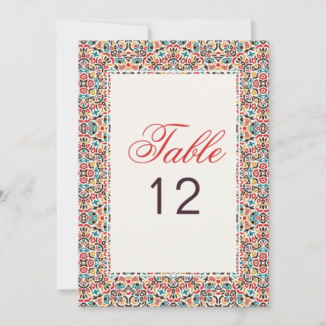 Moroccan Lattice Geo Mandala Wedding Table Number Einladung (Vorderseite)