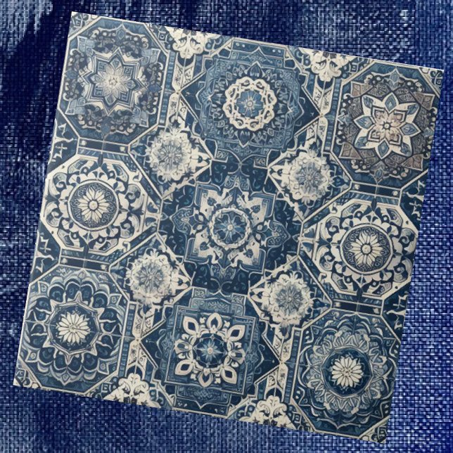 Moroccan Mediterranean Blue & White Tile Pattern Fliese (Von Creator hochgeladen)