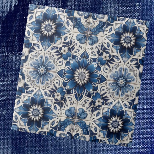 Moroccan Mediterranean Blue & White Tile Pattern Fliese (Von Creator hochgeladen)