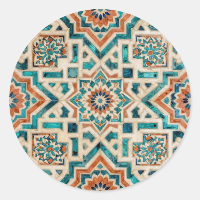 Moroccan Mosaic Pattern Runder Aufkleber (Vorderseite)