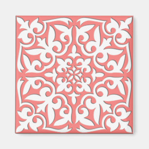 Moroccan tile - coral pink and white magnet
