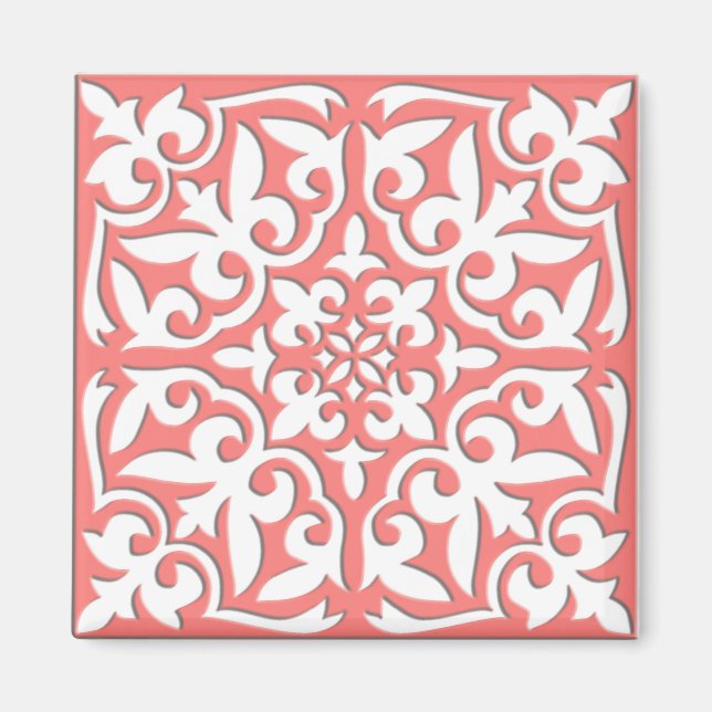 Moroccan tile - coral pink and white magnet (Vorne)