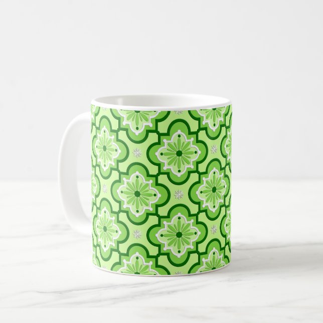 Moroccan tile pattern - Lime Green Kaffeetasse (Vorderseite Links)