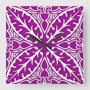 Moroccan tiles - amethyst purple and white quadratische wanduhr