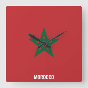 Morocco Flag Dazzling Patriotic Quadratische Wanduhr