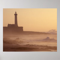 Morocco, Rabat, Lighthouse at sunset with