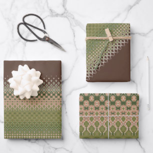 Morph Green Brown Paper Pack 3 Geschenkpapier Set