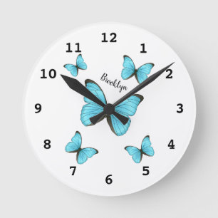 Morpho butterflies cartoon illustration runde wanduhr