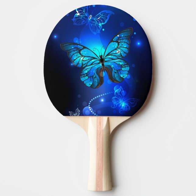 Morpho Butterfly im dunklen Hintergrund Tischtennis Schläger (Vorderseite)