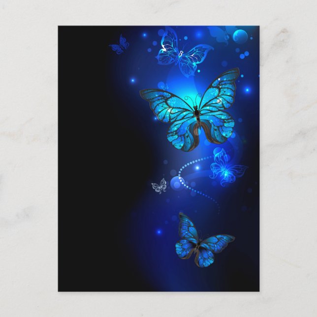 Morpho Butterfly in the Dark Background Ankündigungspostkarte (Vorderseite)