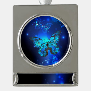 Morpho Butterfly in the Dark Background Banner-Ornament Silber
