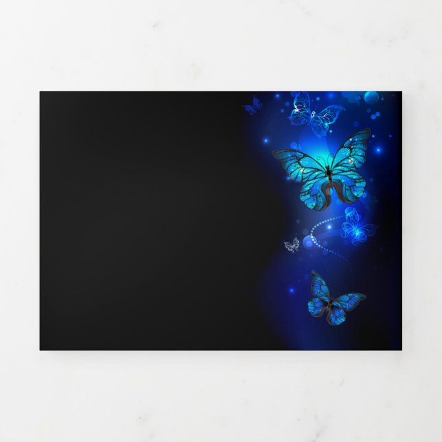 Morpho Butterfly in the Dark Background Dreifach Gefaltete Einladung (Cover)