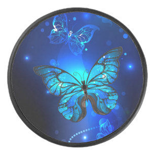 Morpho Butterfly in the Dark Background Eishockey Puck