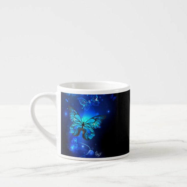 Morpho Butterfly in the Dark Background Espressotasse (Links)