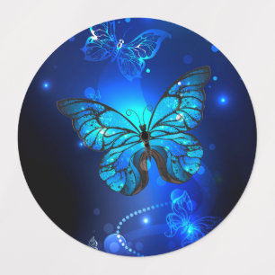 Morpho Butterfly in the Dark Background Etiketten