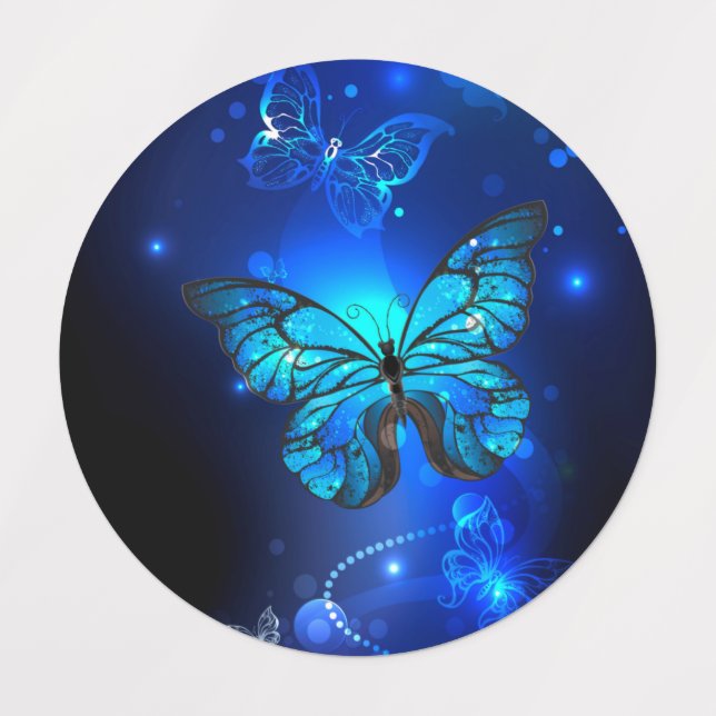 Morpho Butterfly in the Dark Background Etiketten (Design 1)